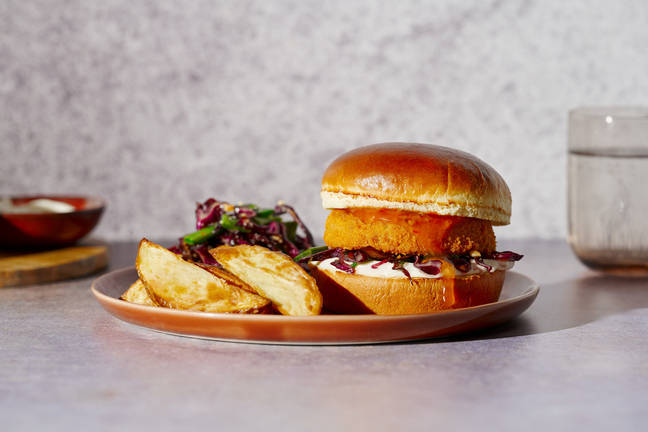 Thai Style Crispy Fish Burger and Chunky Wedges