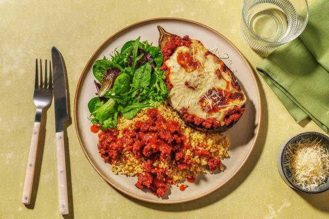 Gratinert aubergine og lammekjøttdeig