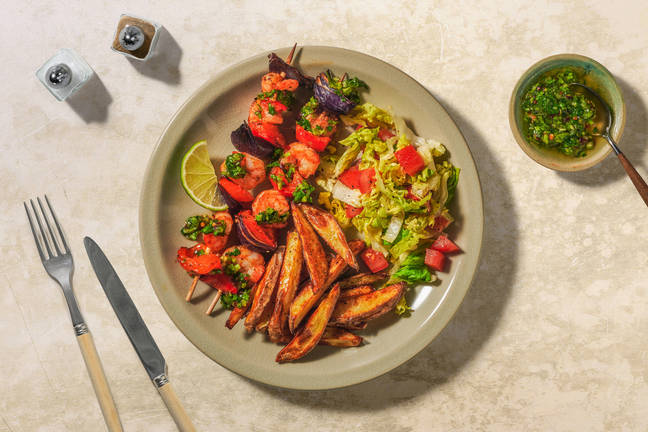 Chimichurri Prawn & Pepper Skewers and Chips