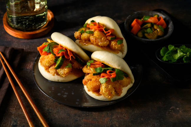 Gua bao : crevettes dorées & sauce satay