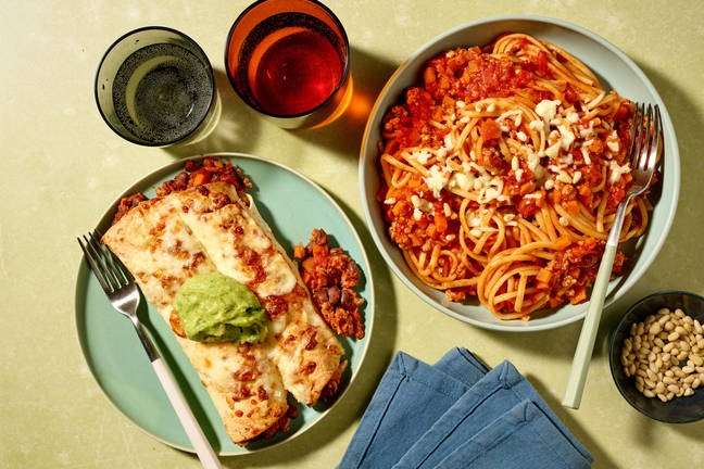 Enchiladas au porc haché, haricots & guacamole