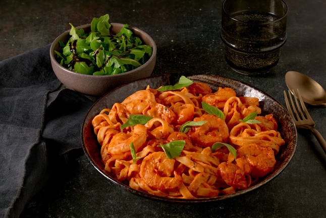 Tagliatelle à la nduja relevée & crevettes