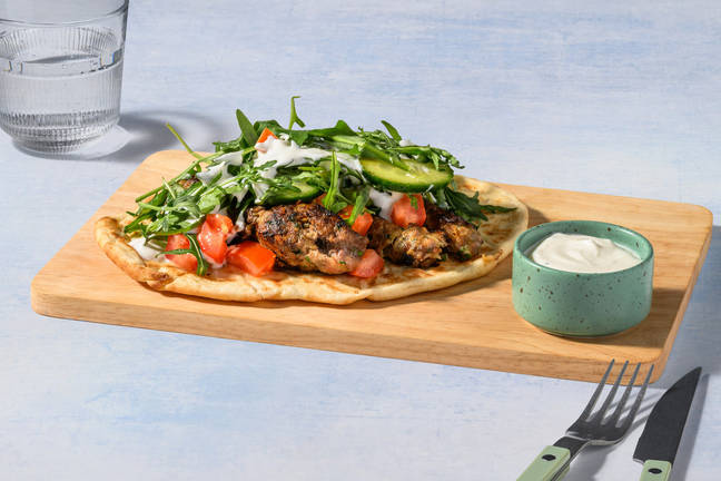 Kofta Skewers on Warm Naan
