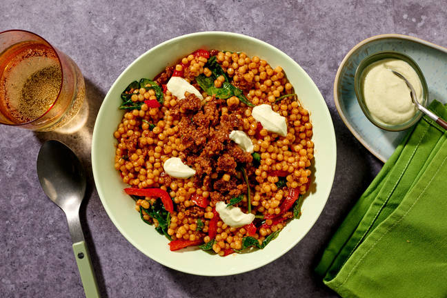 Chermoula Spiced Beef and Pearl Couscous Bowl