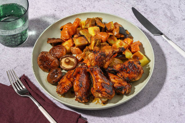 Alitas teriyaki al horno con setas shiitake