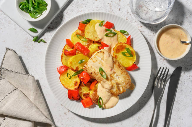 Bacalao con emulsión de ajo tierno y queso crema