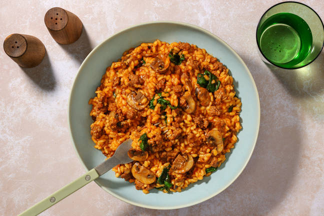 Oven-Baked Cheesy Gochujang Beef Risotto