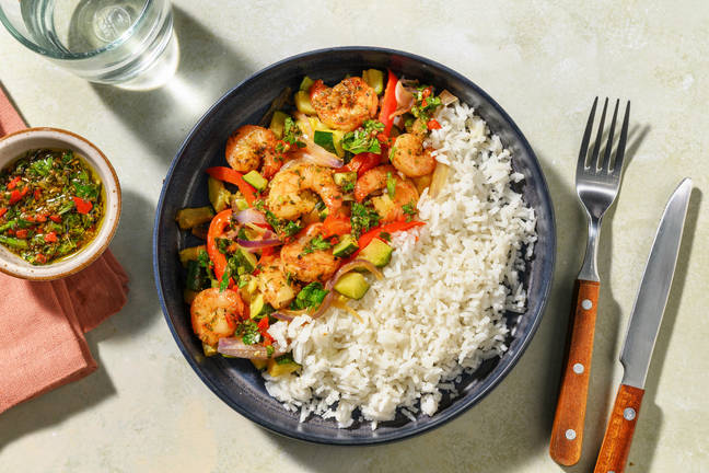 Chimichurri-garnalen met Peruaanse kruiden