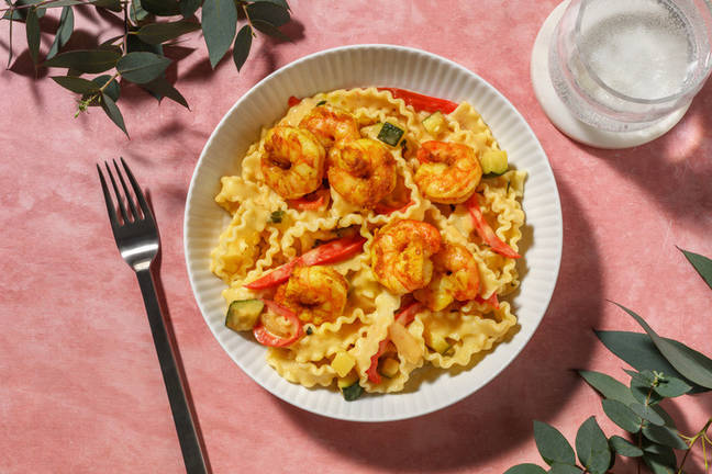 Curry de crevettes laquées et mafaldine