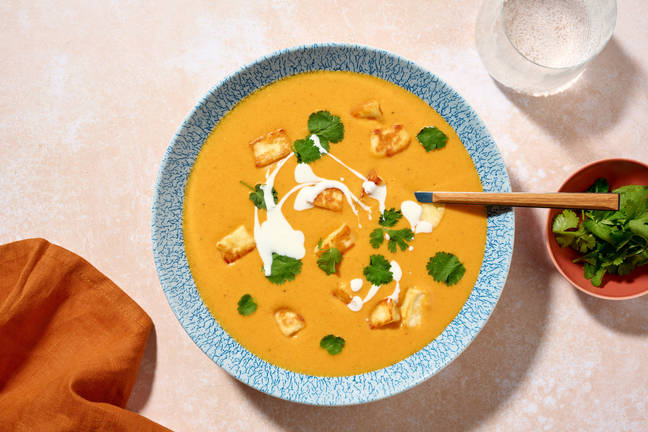 Panir croustillant & soupe de potiron au curry rouge