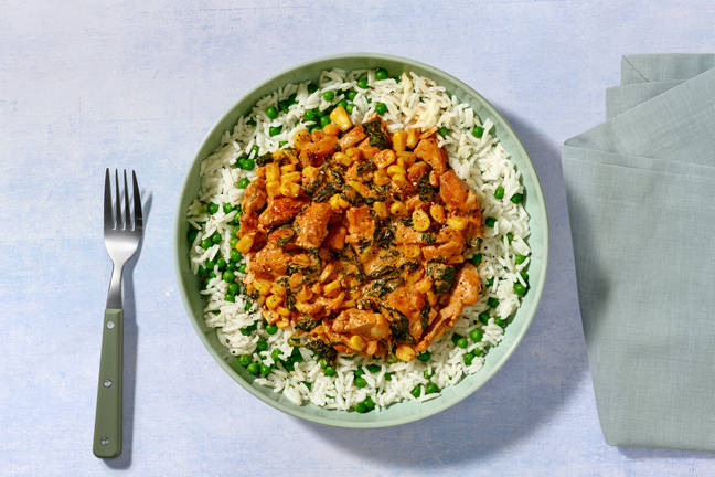 Creamed Cajun Chicken and Corn Rice Bowl