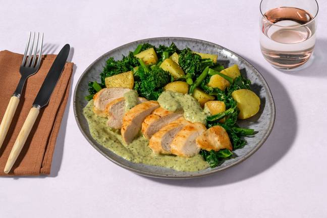 Roast Chicken and Creamy Pesto Sauce