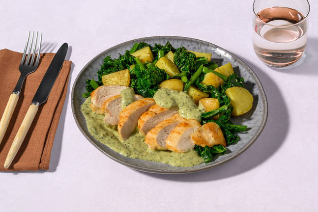 Roast Chicken and Creamy Pesto Sauce