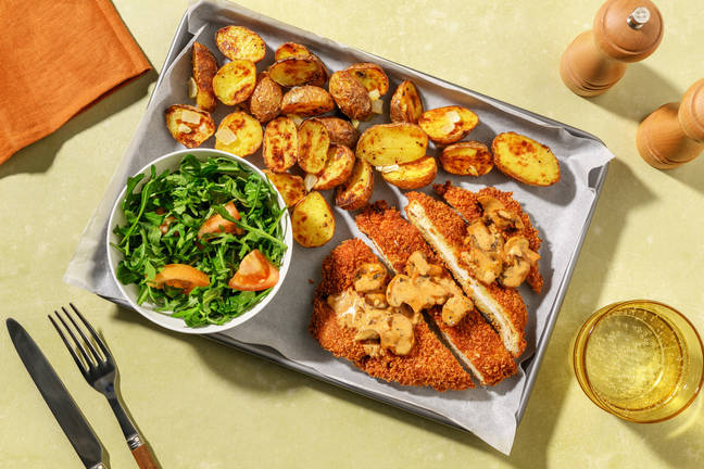 Chicken Schnitzel and Roast Potatoes