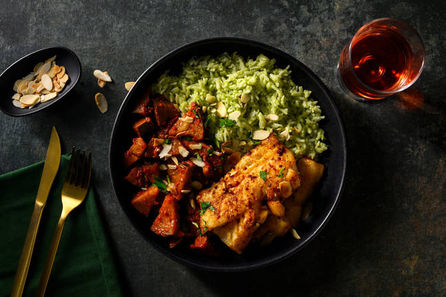 Harissa-Kabeljau auf Avocadocreme-Reis