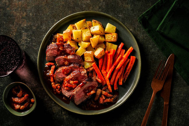 Irish Sirloin Steak in Bacon Fat Red Wine Jus