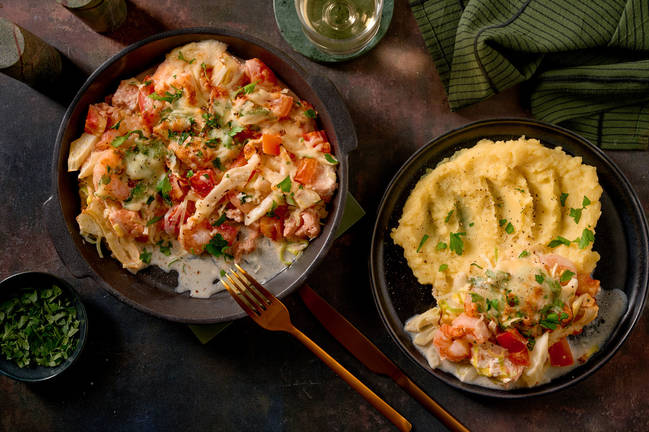 Lachs-Garnelen-Gratin mit Fenchel