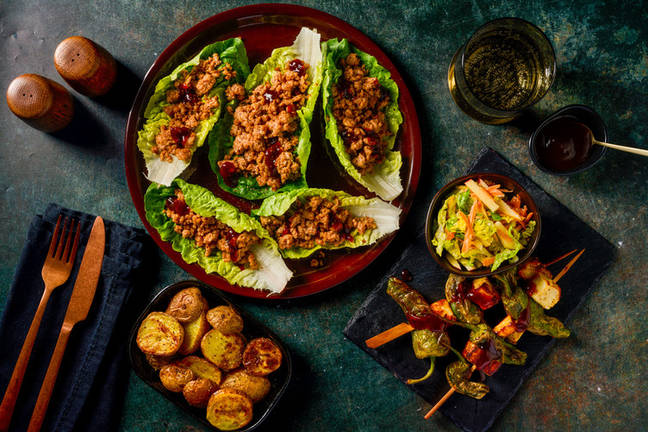 Chipotle Pork Lettuce Cups with Padron Pepper Skewers