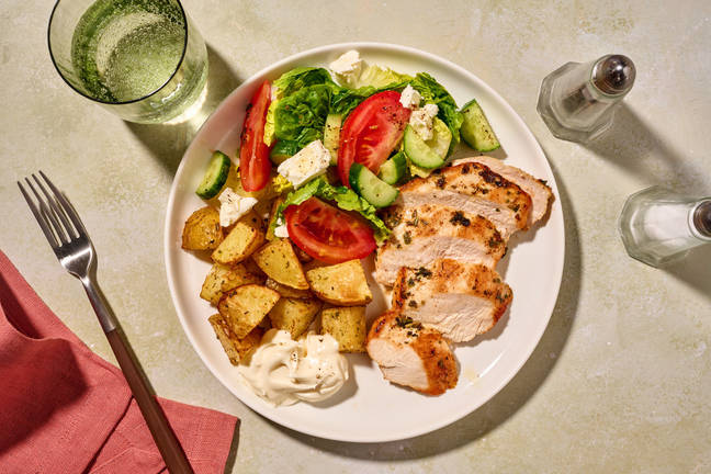 Air Fryer Greek Style Chicken and Roast Potatoes