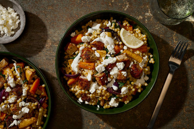 Air Fryer Mediterranean Style Pork & Pearl Couscous