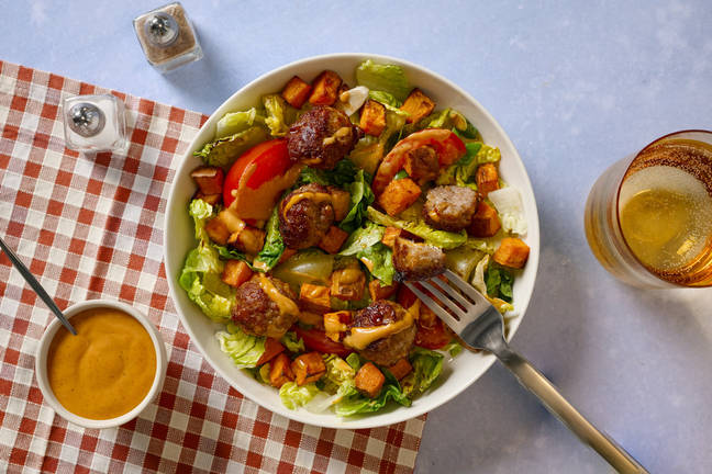 Air Fryer Cheesy Pork Meatballs and Sweet Potatoes