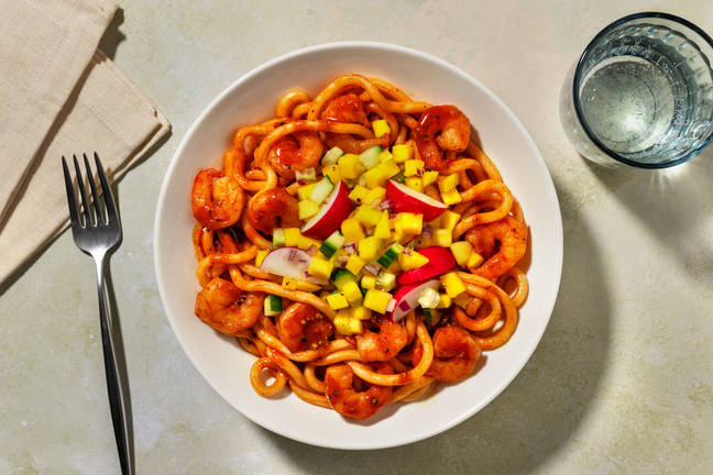 Korean Prawn and Mango Warm Noodle Salad 