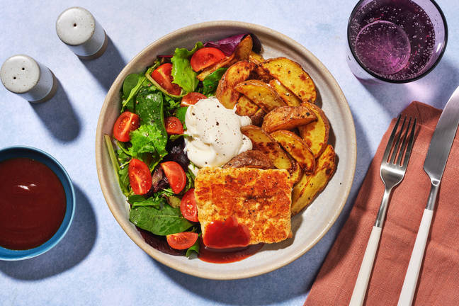 Spiced Halloumi Steaks and Hot Honey Sauce