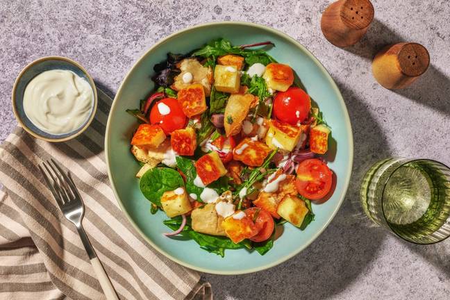 Golden Halloumi and Pitta Chips Salad