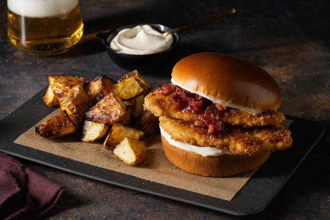 Crispy Chicken Burger in Bacon Cranberry Drizzle