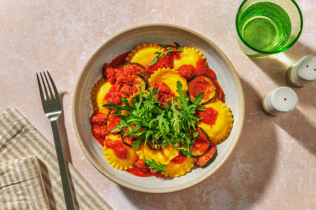 Pumpkin and Sage Girasoli in Veggie 'Nduja Sauce