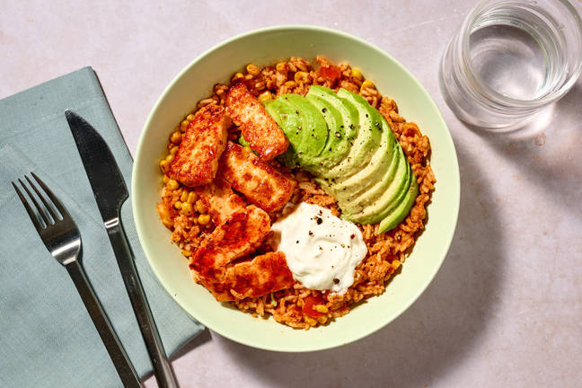 Spiced Hot Honey Halloumi and Spiced Corn Rice