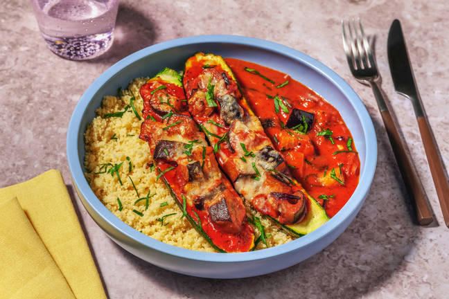 Smoky Ratatouille Stuffed Courgette 