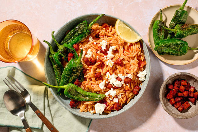 Fragrant Chorizo Orzotto with Padron Peppers