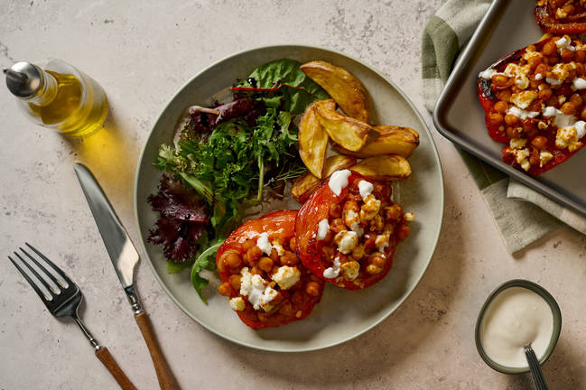 Spiced Chickpea, Cheese and Onion Stuffed Peppers