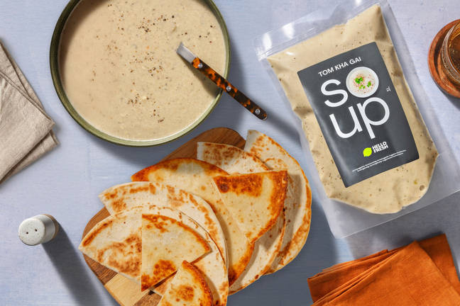 Thai Chicken Soup and Cream Cheese Quesadilla