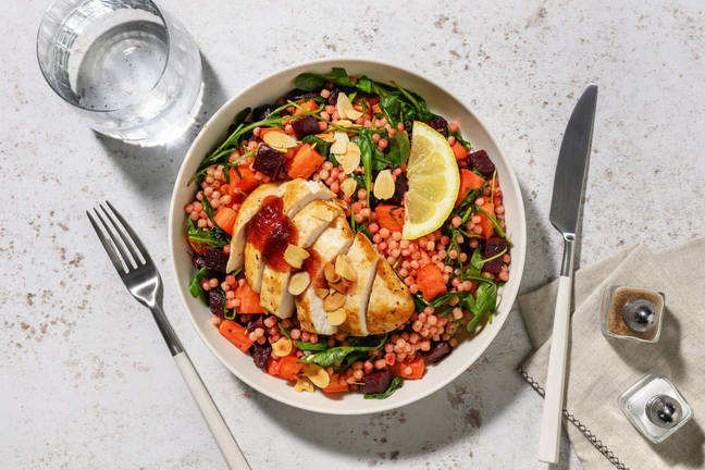 Sour Cherry Chicken on Jewelled Pearl Couscous