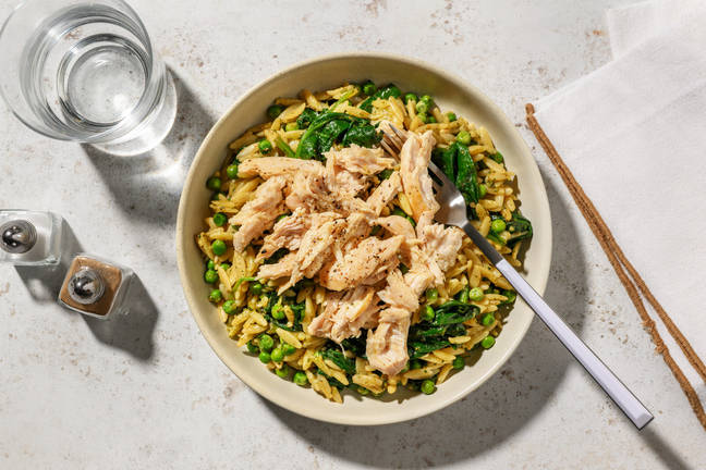 Pesto Pulled Chicken Orzo