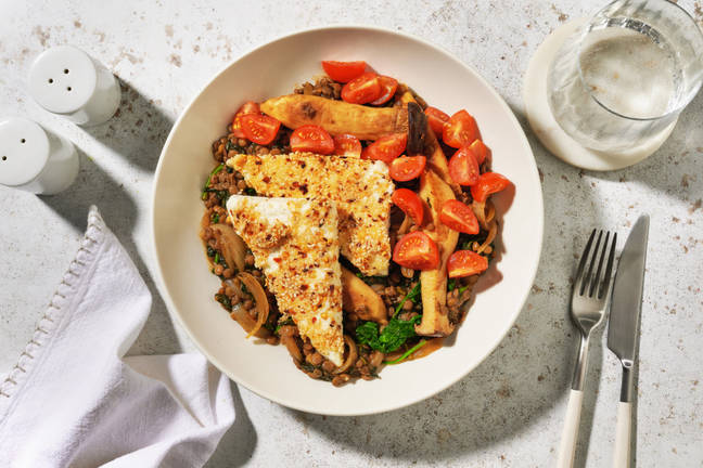 Spinat-Linsen-Pfanne mit Chili-Sesam-Feta