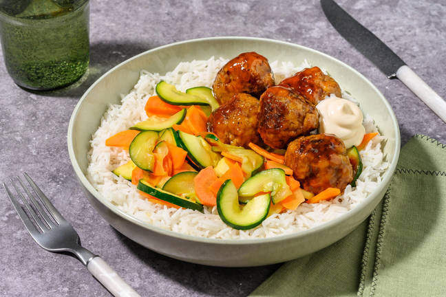 Sweet Chilli-Glazed Beef Meatballs & Rice