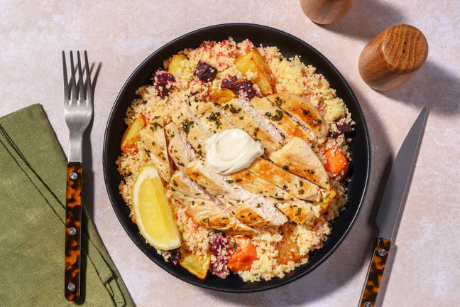 Garlicky Herb Chicken & Cheesy Veg Couscous