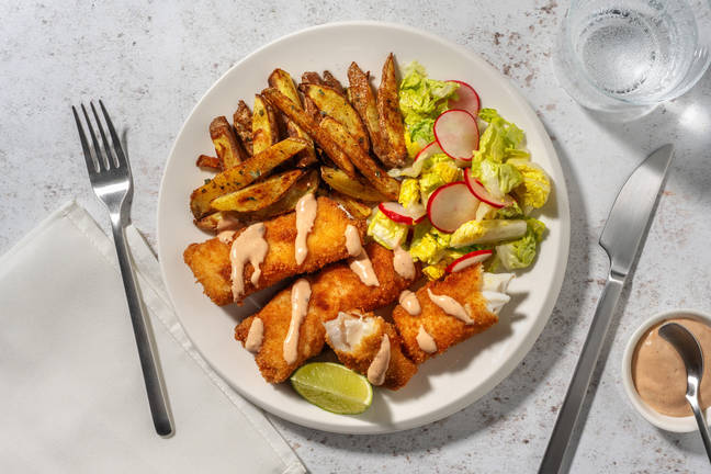 Crispy Mexican Style Fish Goujons and Spiced Chips