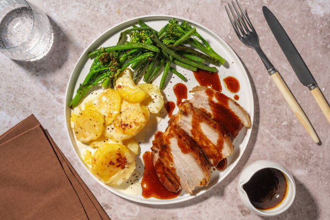 Sticky Mustard Pork Belly and Red Wine Jus