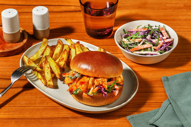 Red Thai Inspired Pulled Chicken Burger