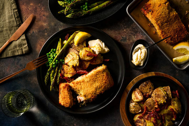 Creamy Pesto Salmon and Bacon Smashed Potatoes