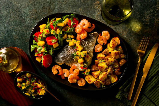 King Prawn Topped Sea Bream and Mango Salsa 