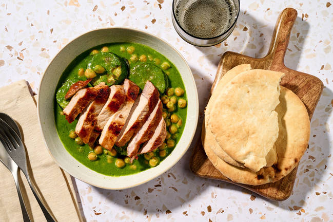 Pork Steak and Green Masala Braised Chickpeas