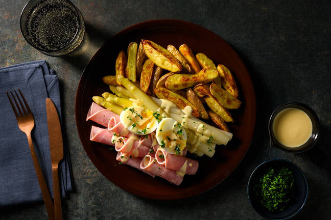 Asperges blanches au jambon & sauce hollandaise