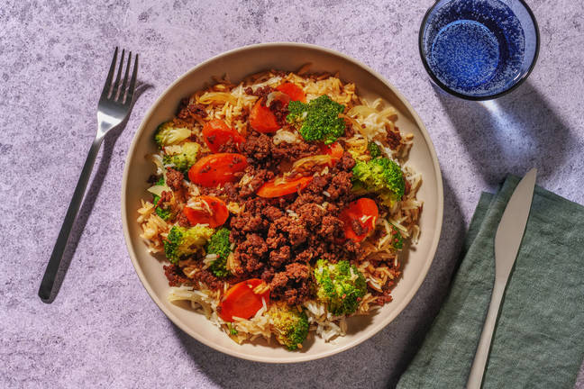 One Pan: Reispfanne mit Weiderindhack & Brokkoli