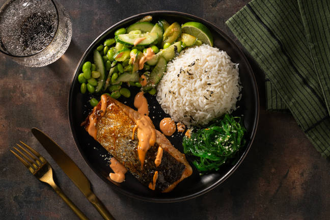 Zalmfilet met zeewiersalade en sojabonen