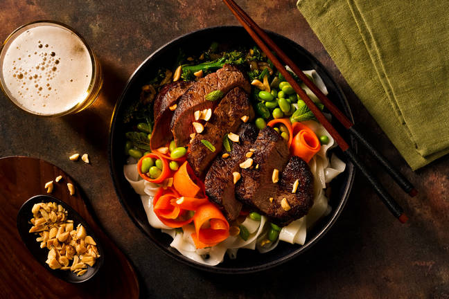 Steak Noodle Bowl with Edamame & Broccolini